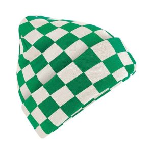 BEECHFIELD - BC531KGOW - Checkerboard beanie - Kelly Green/Off White